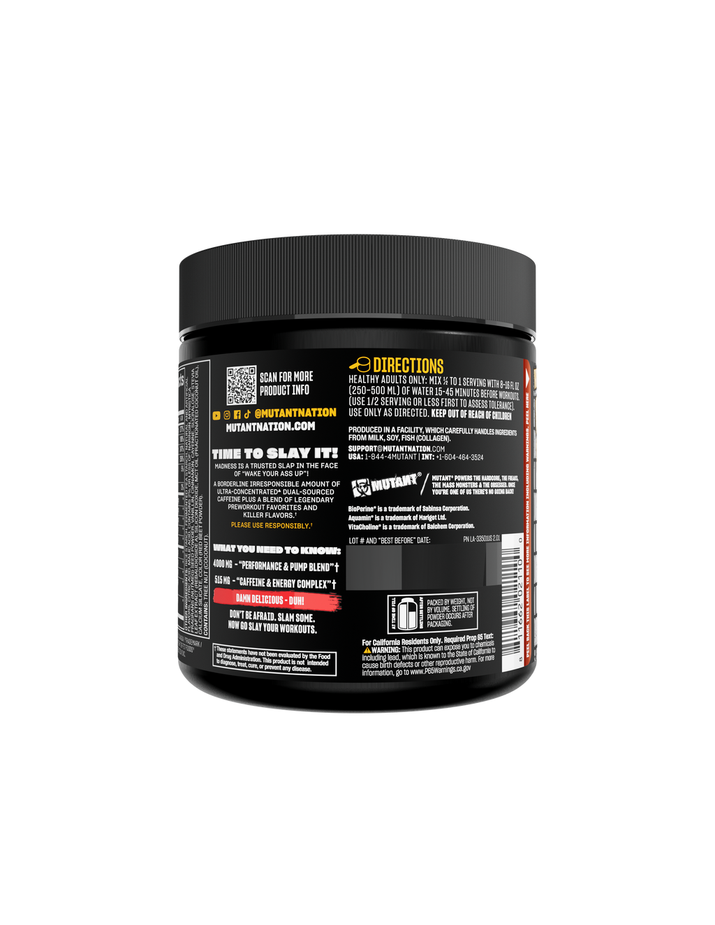 Mutant Madness supplement facts panel