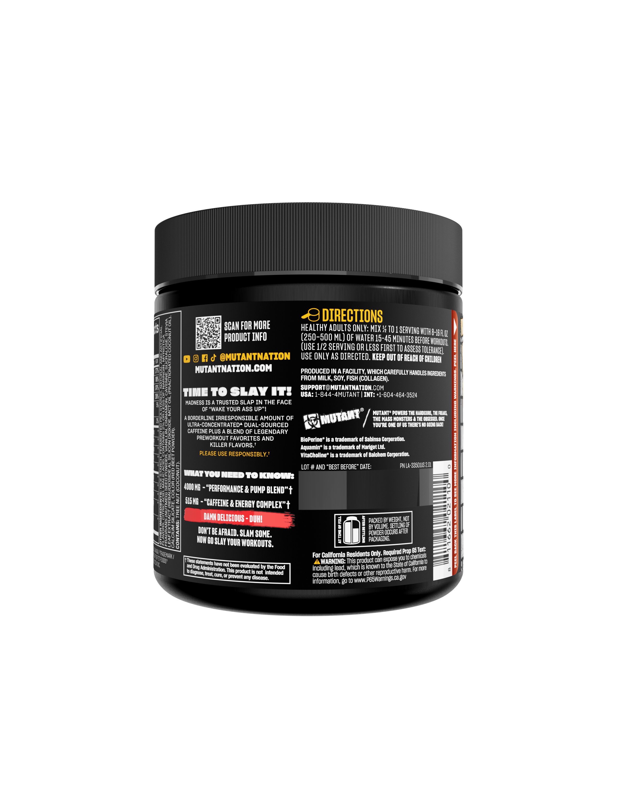 Mutant Madness supplement facts panel