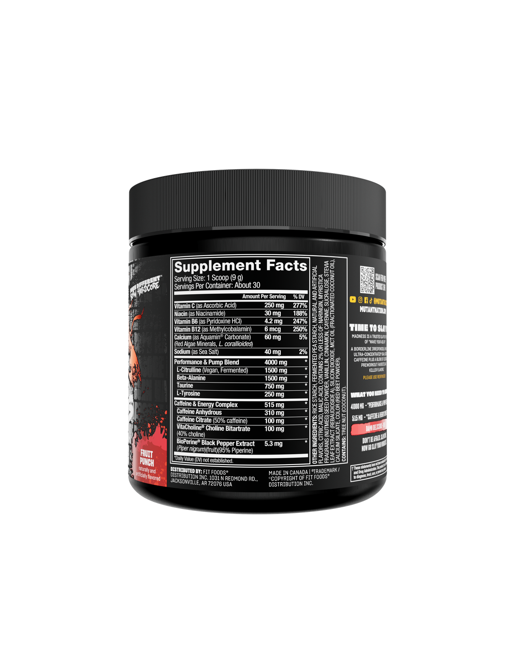 Mutant Madness nutrition label