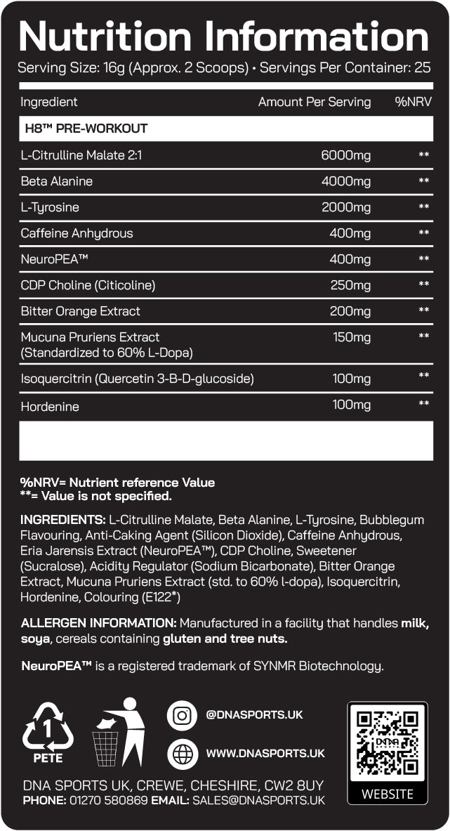 H8 V2 - Supplement Facts