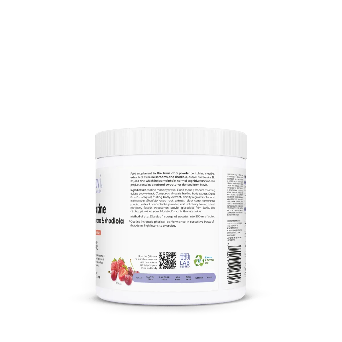 Osavi Creatine Mushrooms Rhodiola supplement facts panel